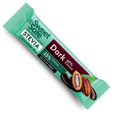 Baton z deserowej czekolady 60% kakao, słodzony stewią i erytrytolem Sweet&Safe 25g Baton z deserowej czekolady 60% kakao, słodzony stewią i erytrytolem Sweet&Safe 25g