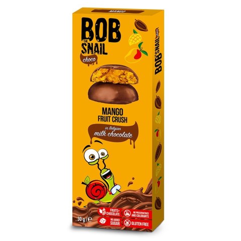 Bob Snail mango w mlecznej czekoladzie, 30g Bob Snail mango w mlecznej czekoladzie, 30g