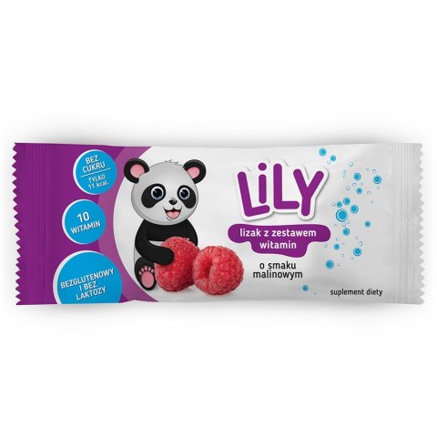 Lizak z zestawem witamin o smaku malinowym LILY, 8g Lizak z zestawem witamin o smaku malinowym LILY, 8g