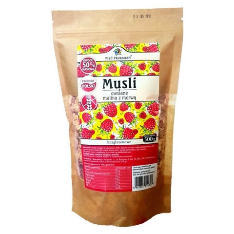 Musli owsiane malina z morwą bezglutenowe Pięć Przemian, 500g Musli owsiane malina z morwą bezglutenowe Pięć Przemian, 500g