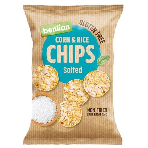 Chipsy kukurydziano-ryżowe - klasyczne z solą morską Benlian 50g Chipsy kukurydziano-ryżowe - klasyczne z solą morską Benlian 50g
