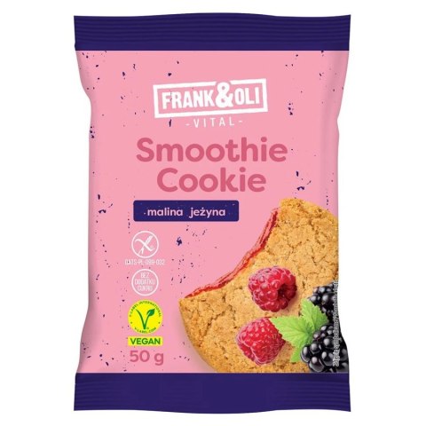 Ciastko owsiane z nadzieniem malin i jeżyn Frank & Oli, 50g Ciastko owsiane z nadzieniem malin i jeżyn Frank & Oli, 50g