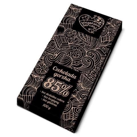 Wegańska czekolada gorzka 85%, bez dodatku cukru Wegańskie Serce, 100g Wegańska czekolada gorzka 85%, bez dodatku cukru Wegańskie Serce, 100g