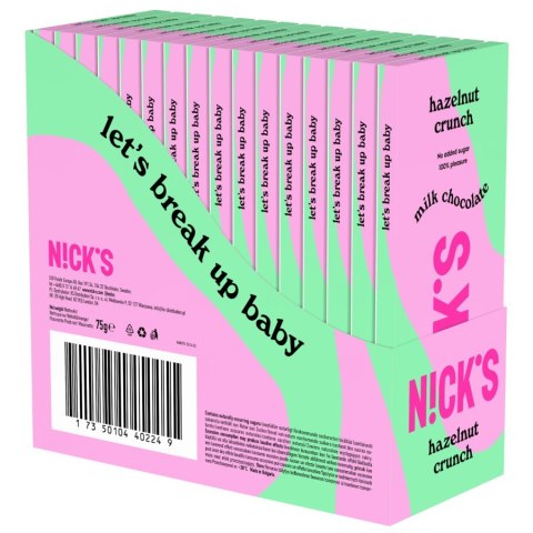 Czekolada mleczna z kawałkami prażonych orzechów laskowych Nick's, 75g
